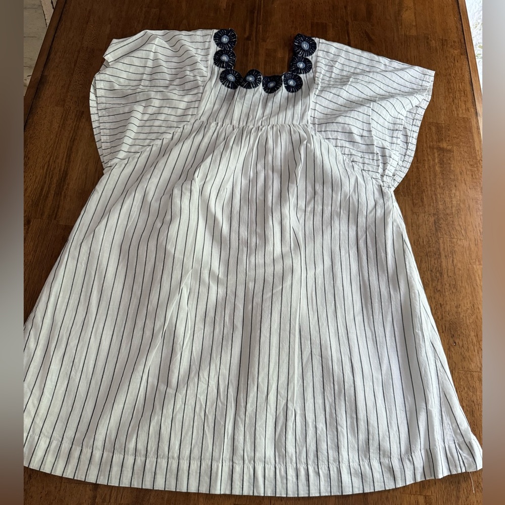 Madewell Linen Embroidered Butterfly Dress SZ XS White Navy Pinstripe - Picture 7 of 15
